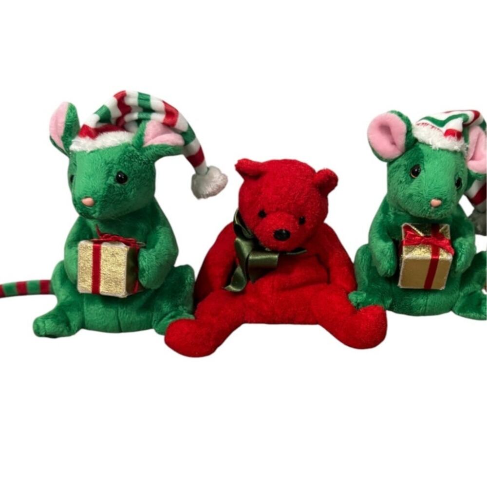 Ty Beanie Babies Christmas Lot of 3 Tidings Mice Mistletoe Bear 2000 2003